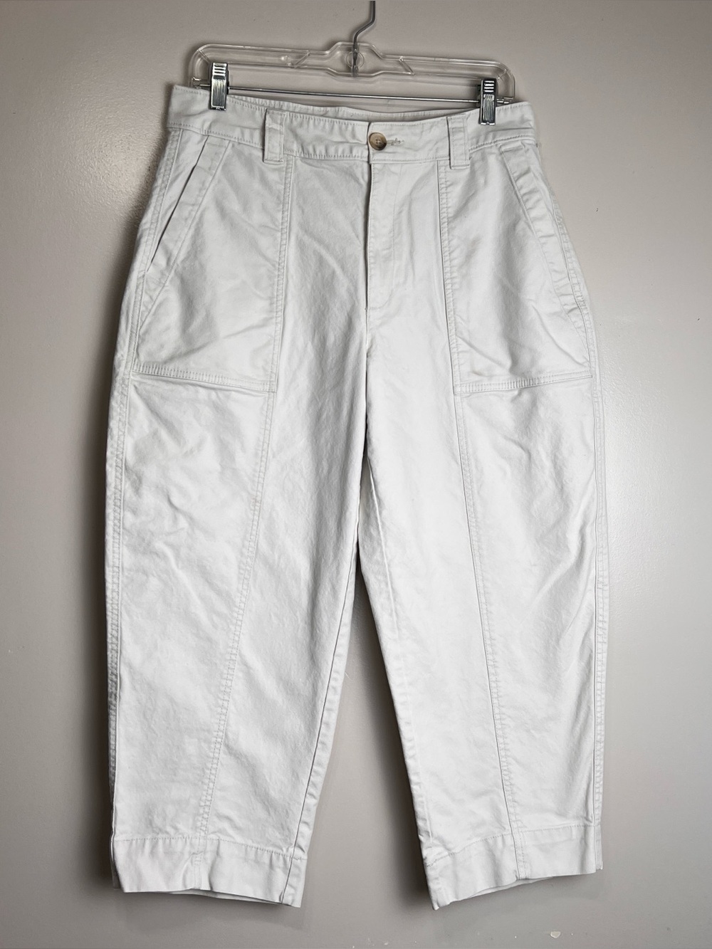 Old Navy Womens 10 Petite High Rise Barrel Leg Pants Off-White Cropped, EUC
